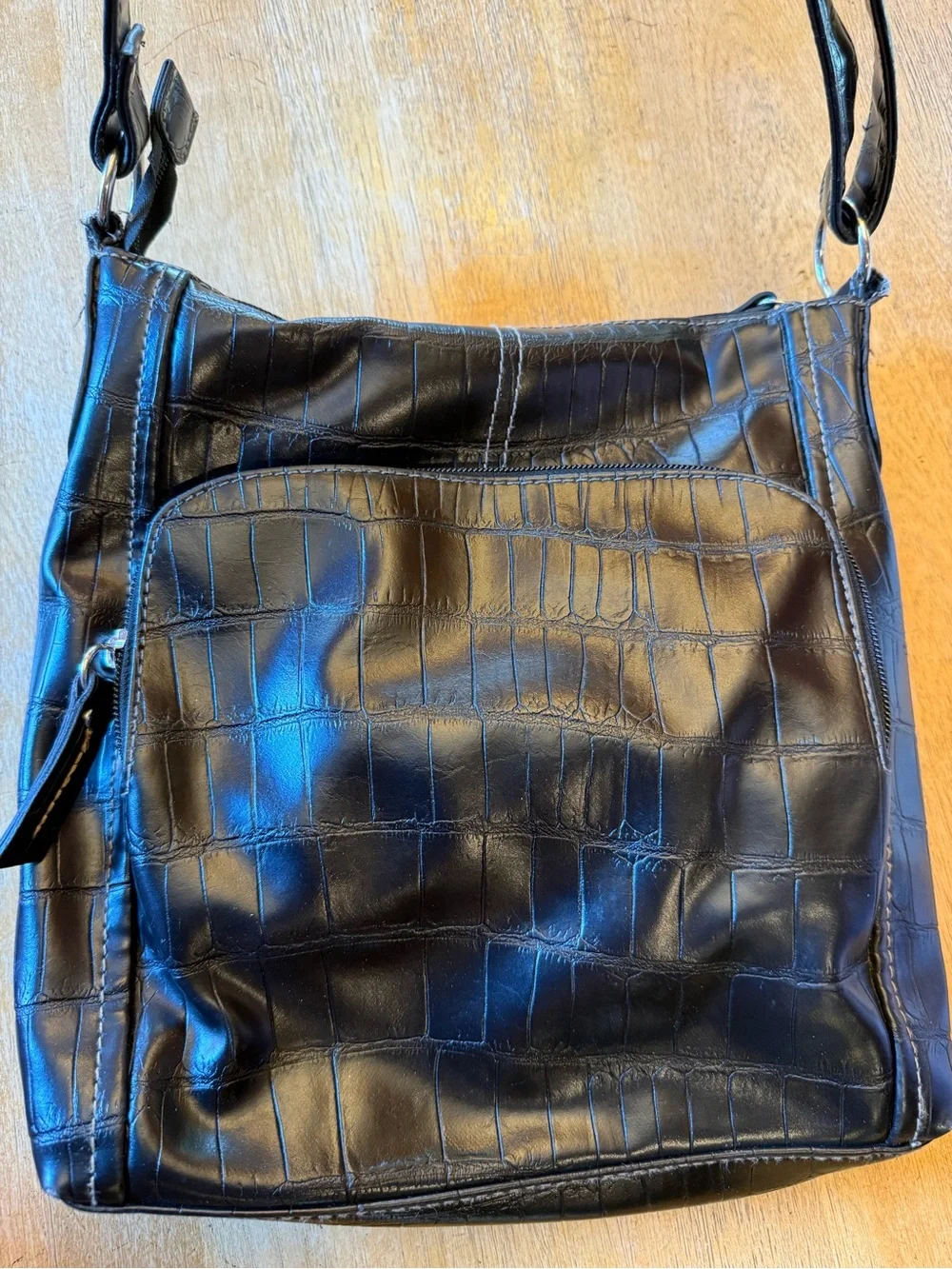 Relic Black Croc-Embossed Crossbody Messenger Bag